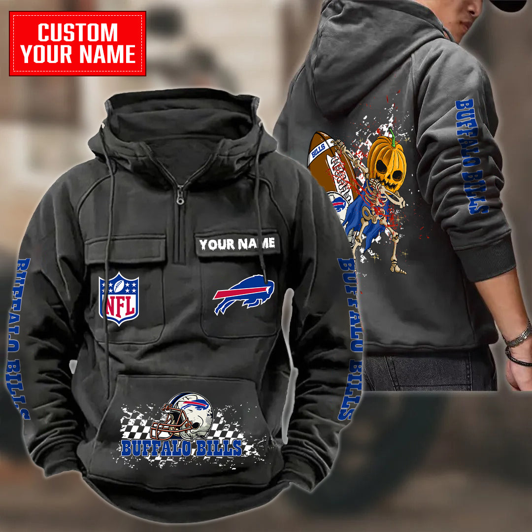 Buffalo Bills Halloween Collection Multi-Pockets Zip Hoodie AZCAMZHD000018