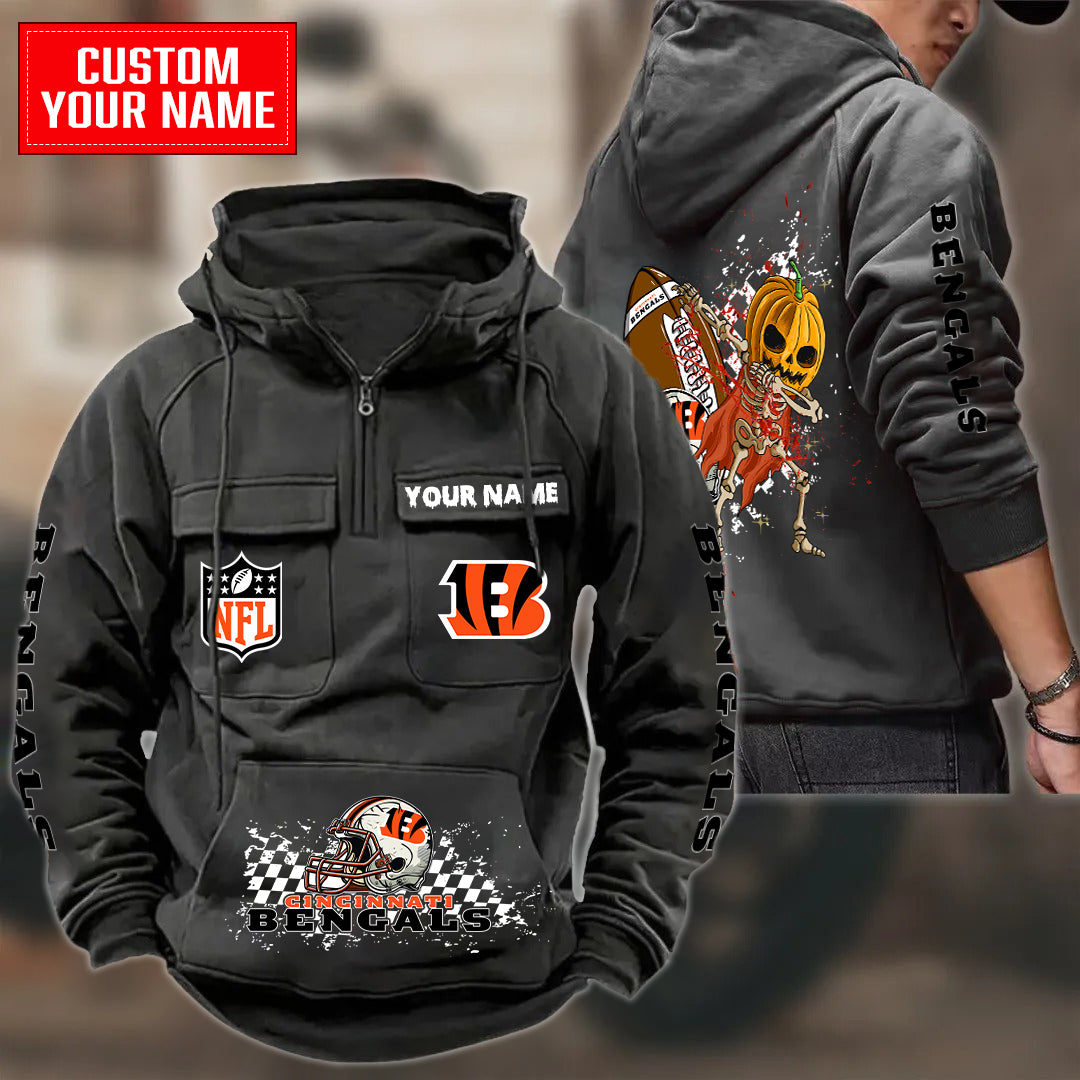 Cincinnati Bengals Halloween Collection Multi-Pockets Zip Hoodie AZCAMZHD000019