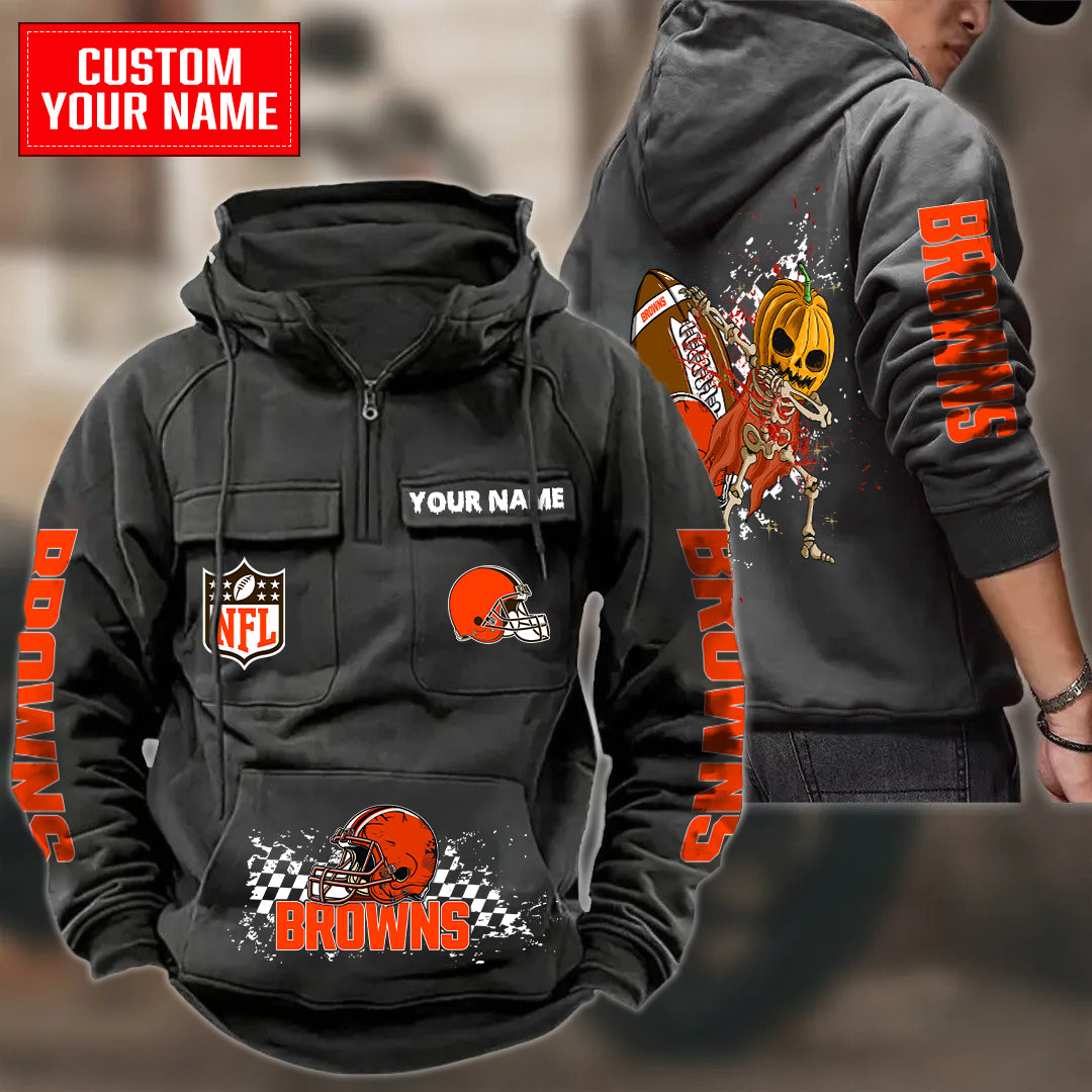 Cleveland Browns Halloween Collection Multi-Pockets Zip Hoodie AZCAMZHD000020