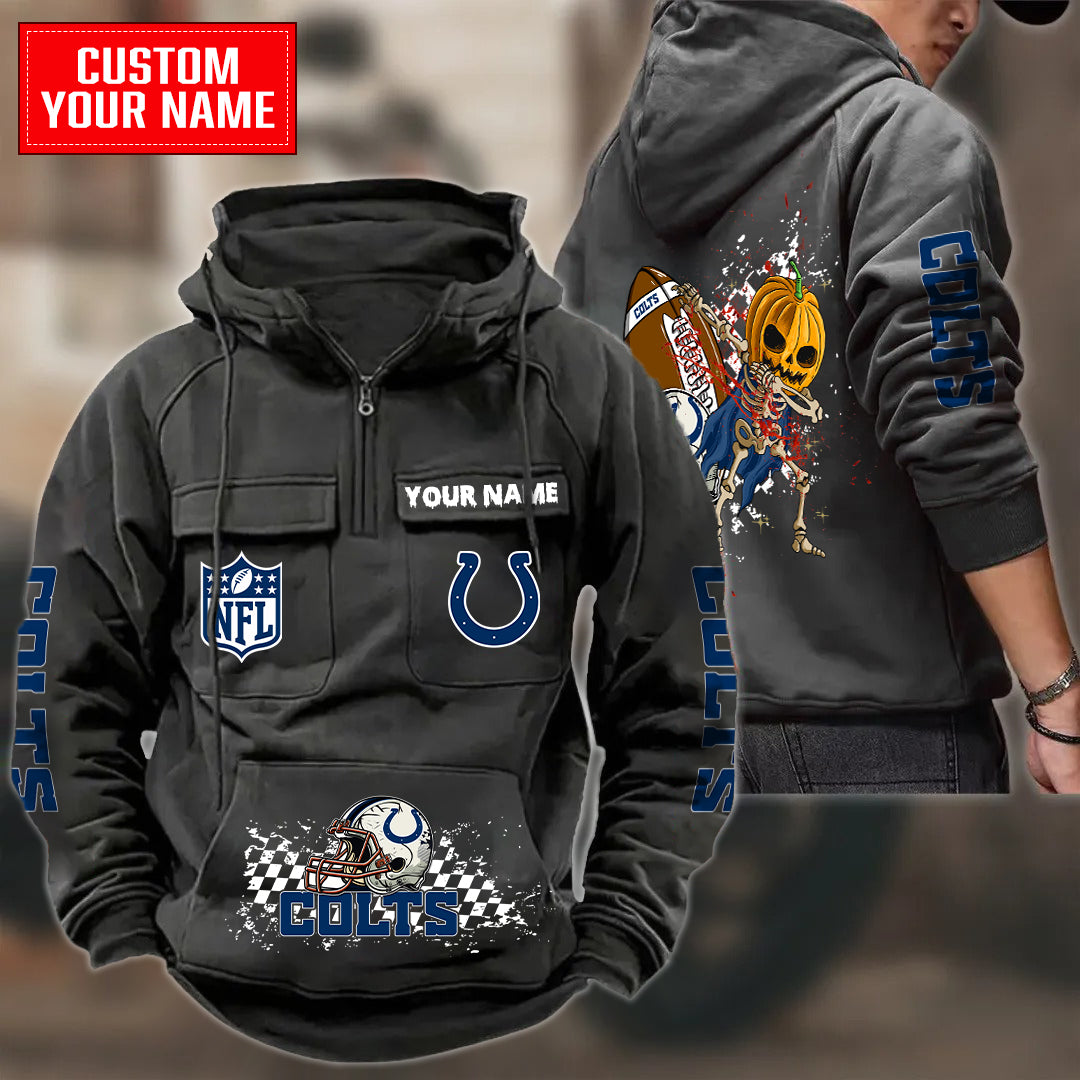 Indianapolis Colts Halloween Collection Multi-Pockets Zip Hoodie AZCAMZHD000023
