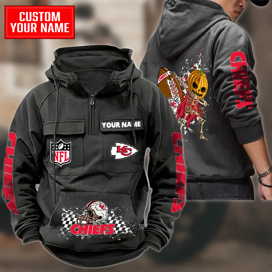 Kansas City Chiefs Halloween Collection Multi-Pockets Zip Hoodie AZCAMZHD000025