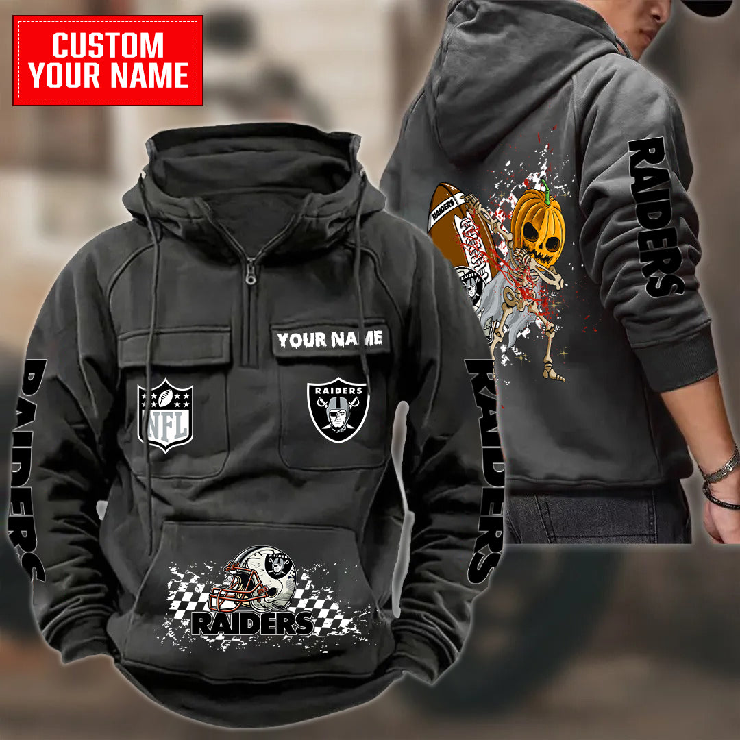Las Vegas Raiders Halloween Collection Multi-Pockets Zip Hoodie AZCAMZHD000026