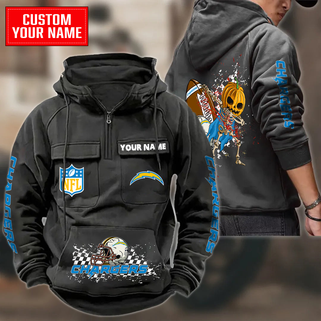 Los Angeles Chargers Halloween Collection Multi-Pockets Zip Hoodie AZCAMZHD000027