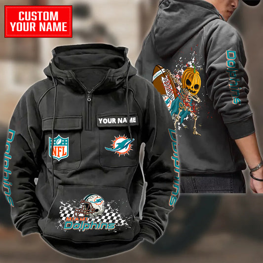 Miami Dolphins Halloween Collection Multi-Pockets Zip Hoodie AZCAMZHD000028