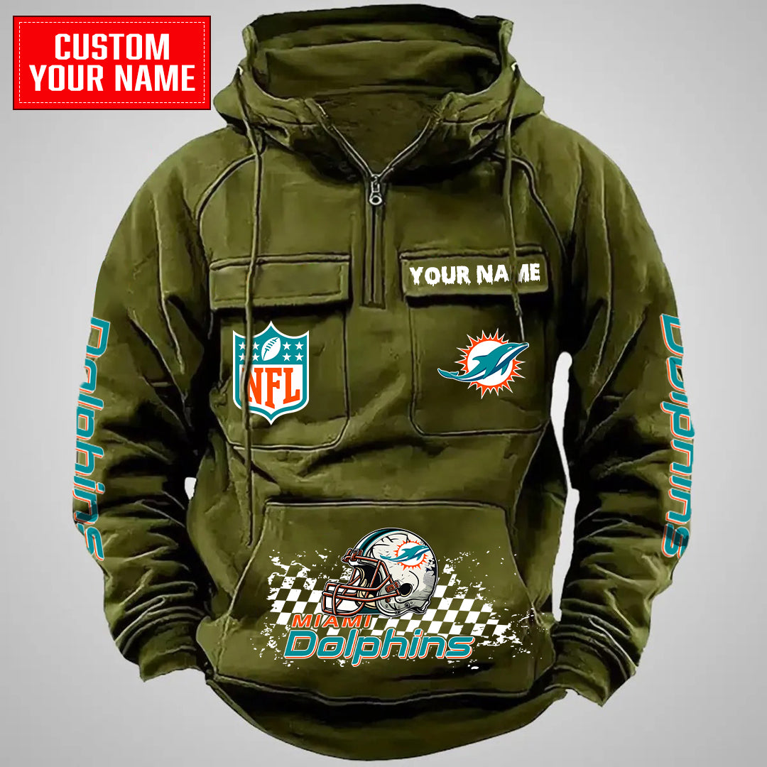 Miami Dolphins Halloween Collection Multi-Pockets Zip Hoodie AZCAMZHD000028