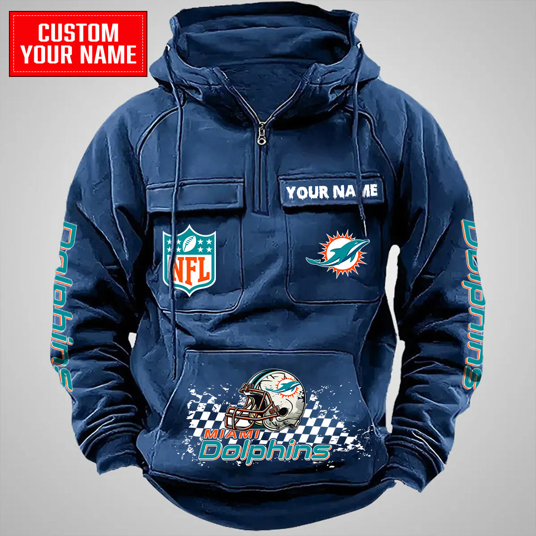 Miami Dolphins Halloween Collection Multi-Pockets Zip Hoodie AZCAMZHD000028