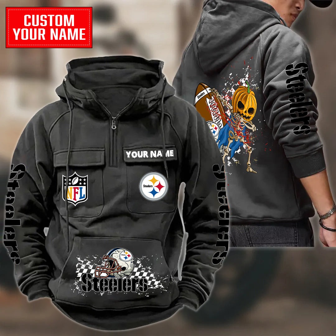 Pittsburgh Steelers Halloween Collection Multi-Pockets Zip Hoodie AZCAMZHD000031