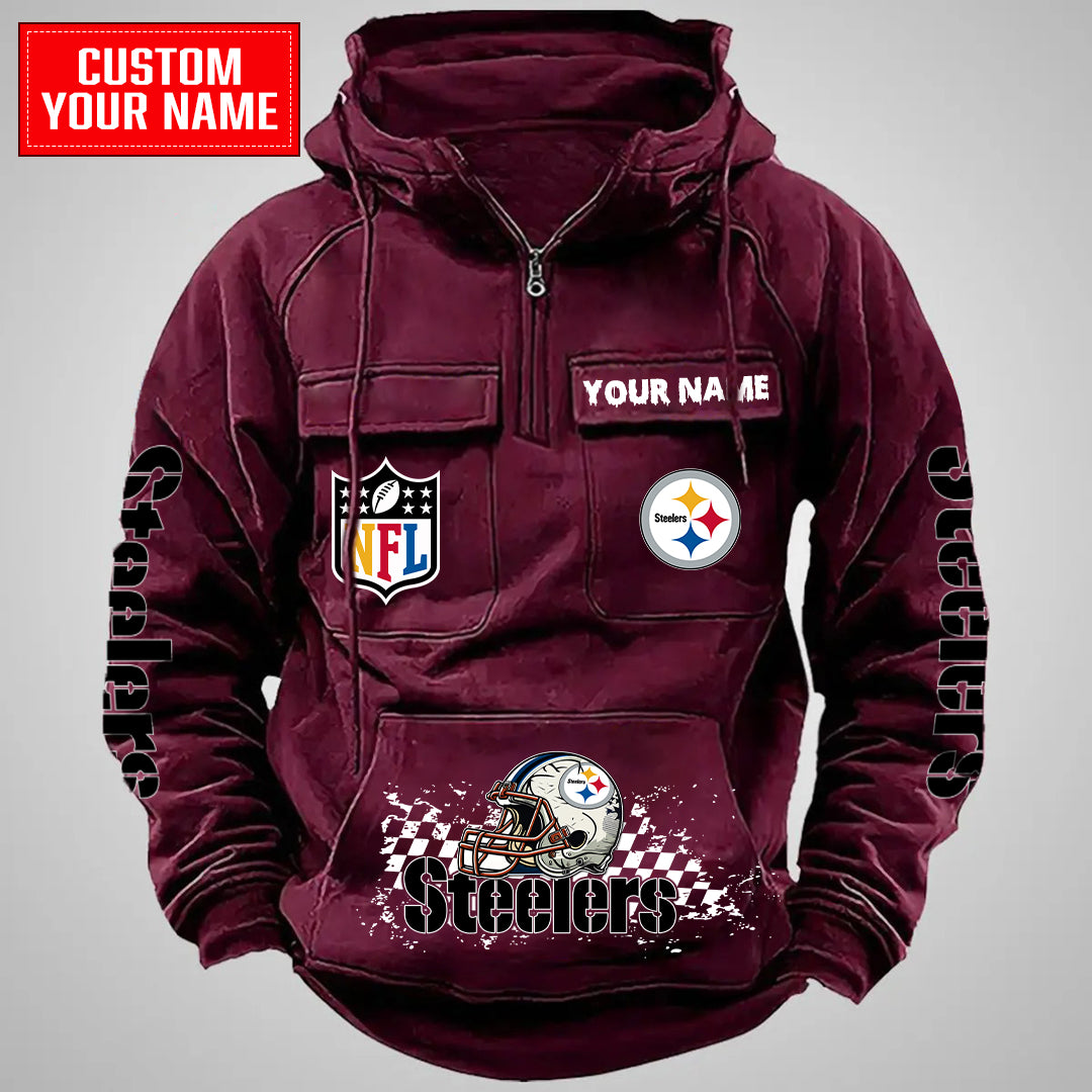 Pittsburgh Steelers Halloween Collection Multi-Pockets Zip Hoodie AZCAMZHD000031