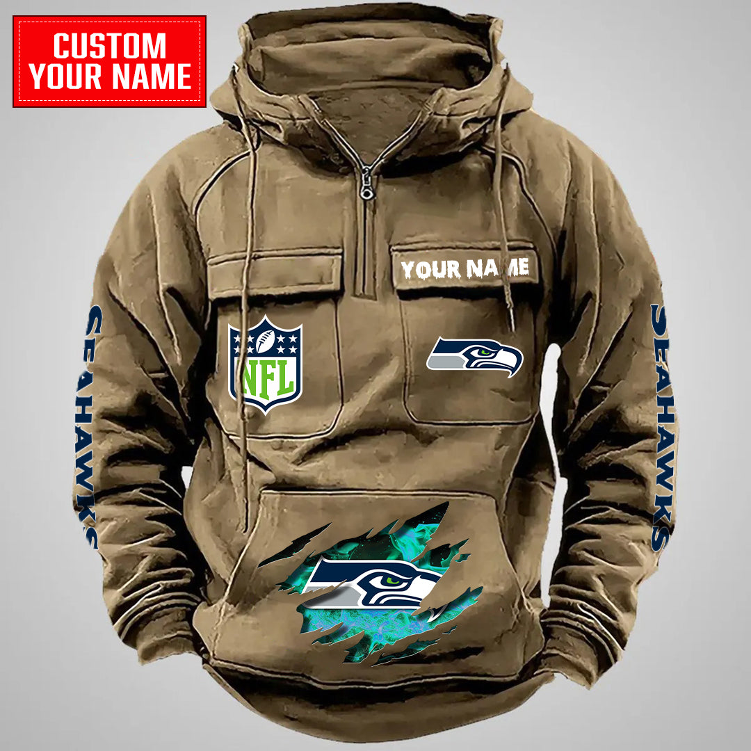Seattle Seahawks Halloween Collection Multi-Pockets Zip Hoodie AZCAMZHD000046