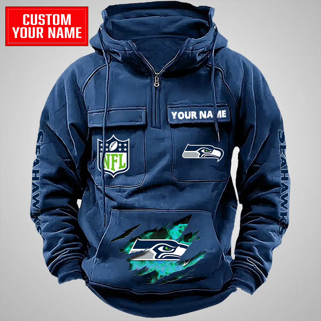Seattle Seahawks Halloween Collection Multi-Pockets Zip Hoodie AZCAMZHD000046