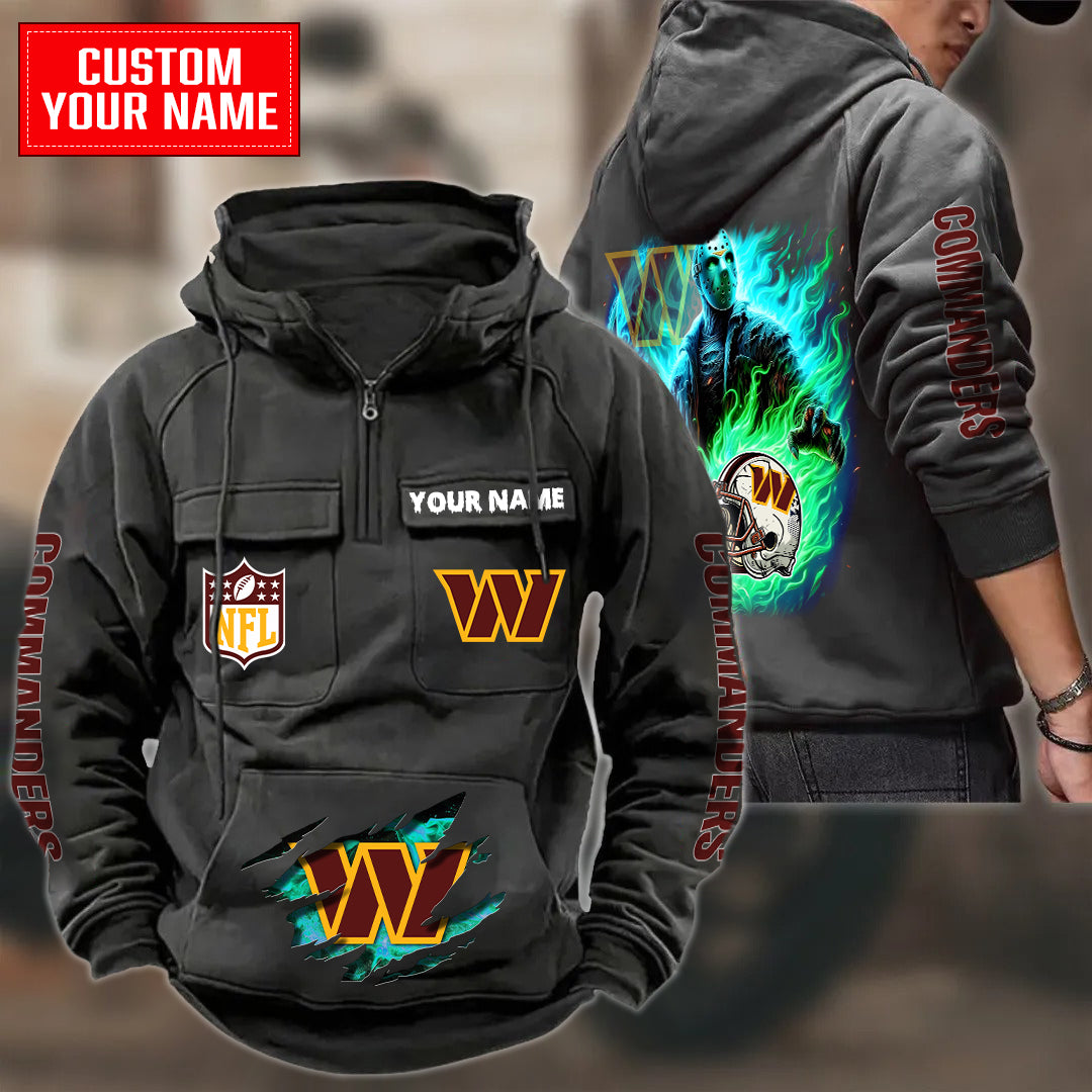 Washington Commanders Halloween Collection Multi-Pockets Zip Hoodie AZCAMZHD000048