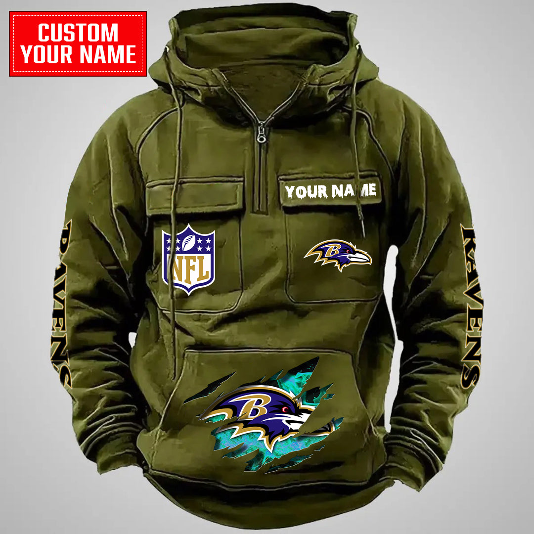 Baltimore Ravens Halloween Collection Multi-Pockets Zip Hoodie AZCAMZHD000049