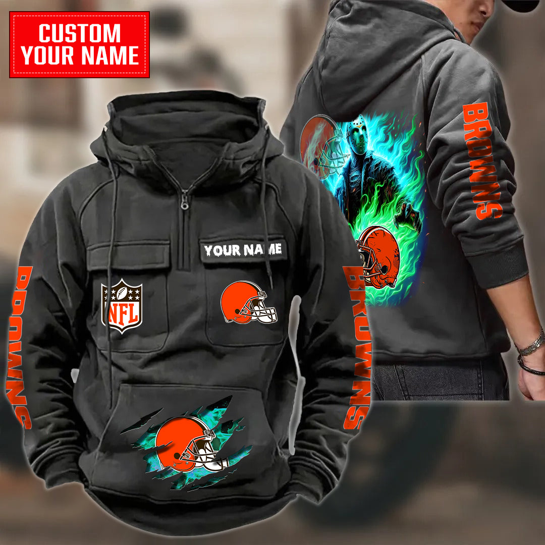 Cleveland Browns Halloween Collection Multi-Pockets Zip Hoodie AZCAMZHD000052