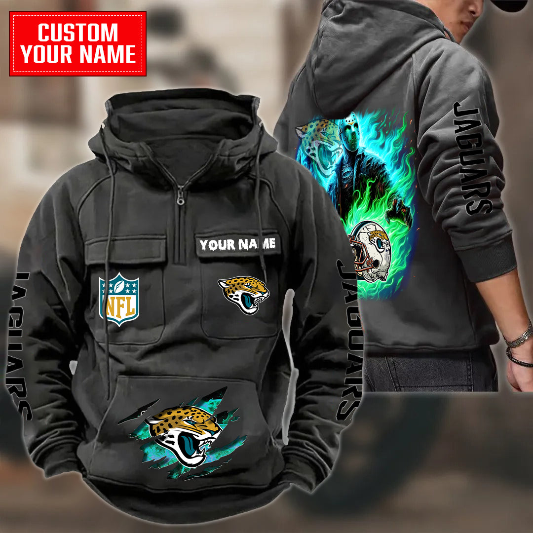 Jacksonville Jaguars Halloween Collection Multi-Pockets Zip Hoodie AZCAMZHD000056