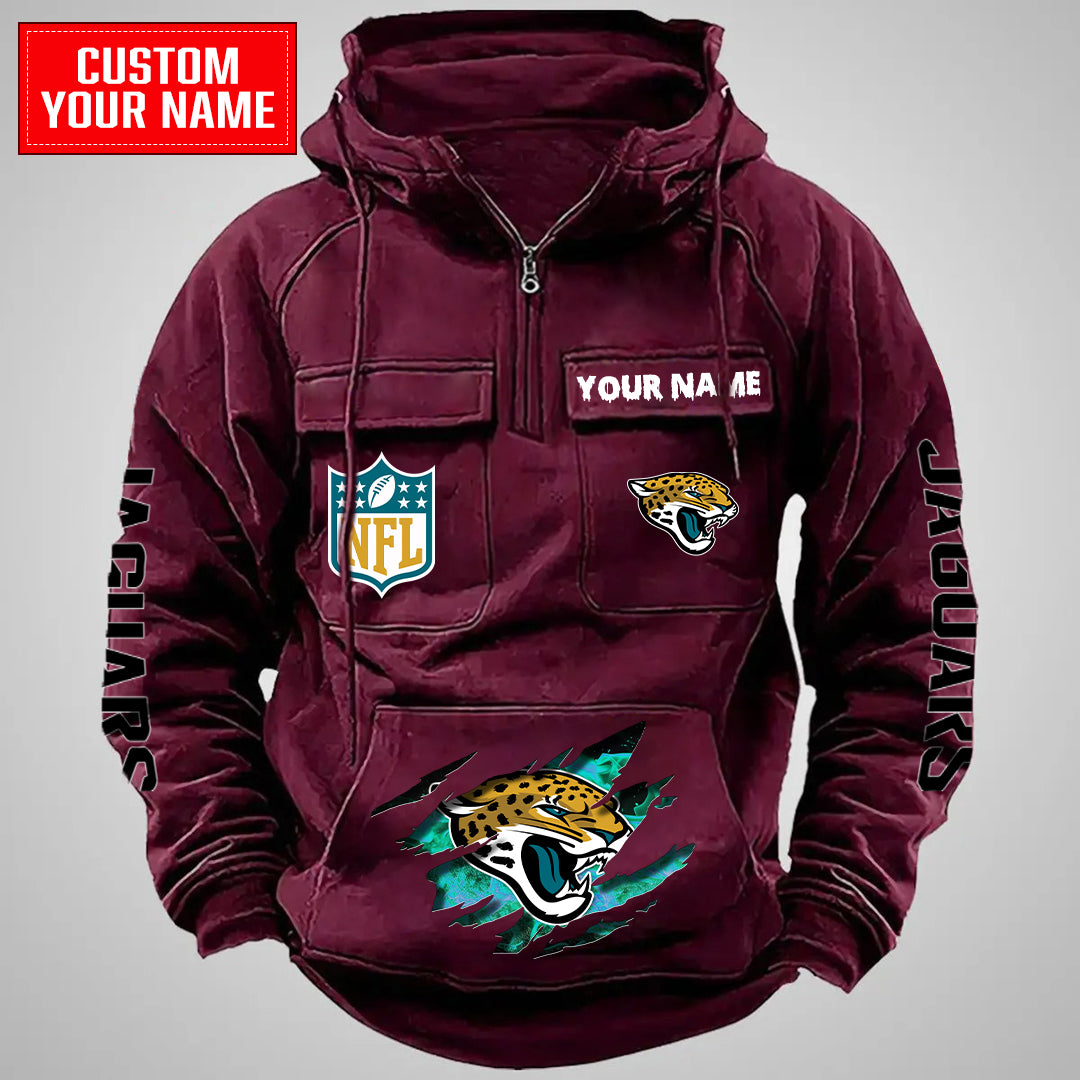 Jacksonville Jaguars Halloween Collection Multi-Pockets Zip Hoodie AZCAMZHD000056