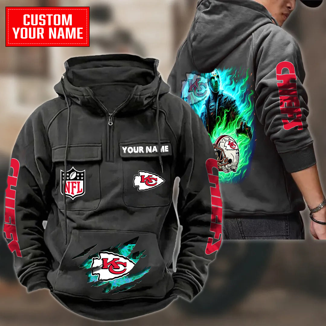 Kansas City Chiefs Halloween Collection Multi-Pockets Zip Hoodie AZCAMZHD000057