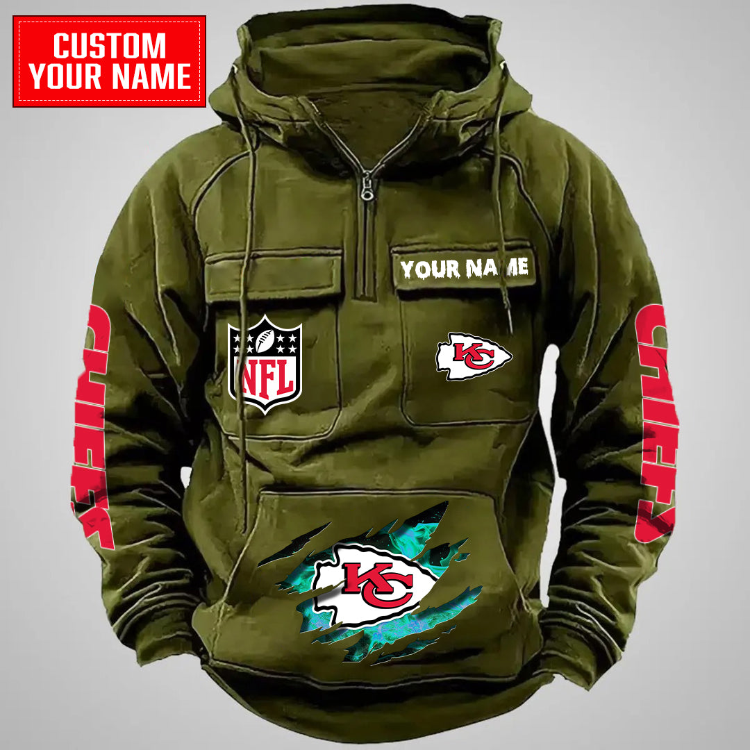Kansas City Chiefs Halloween Collection Multi-Pockets Zip Hoodie AZCAMZHD000057
