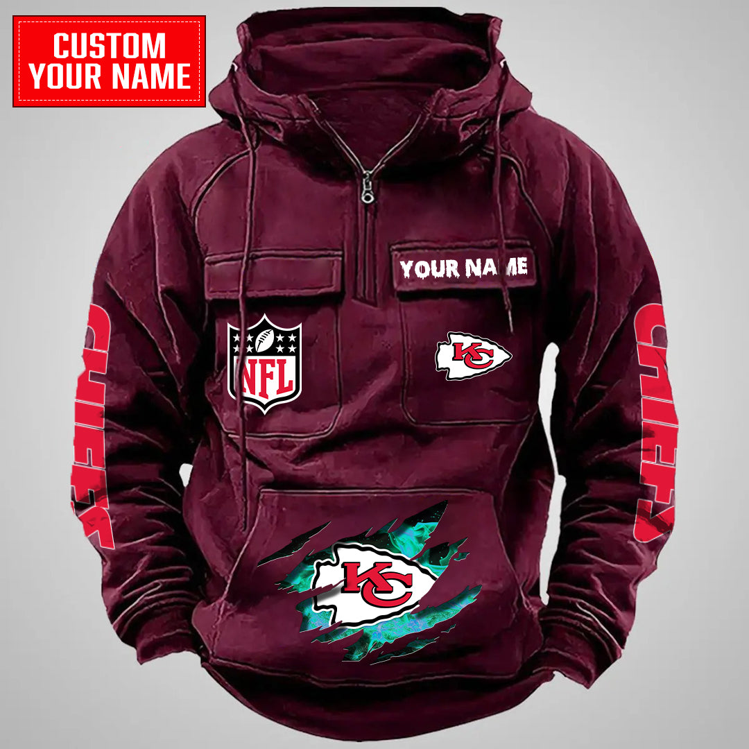 Kansas City Chiefs Halloween Collection Multi-Pockets Zip Hoodie AZCAMZHD000057
