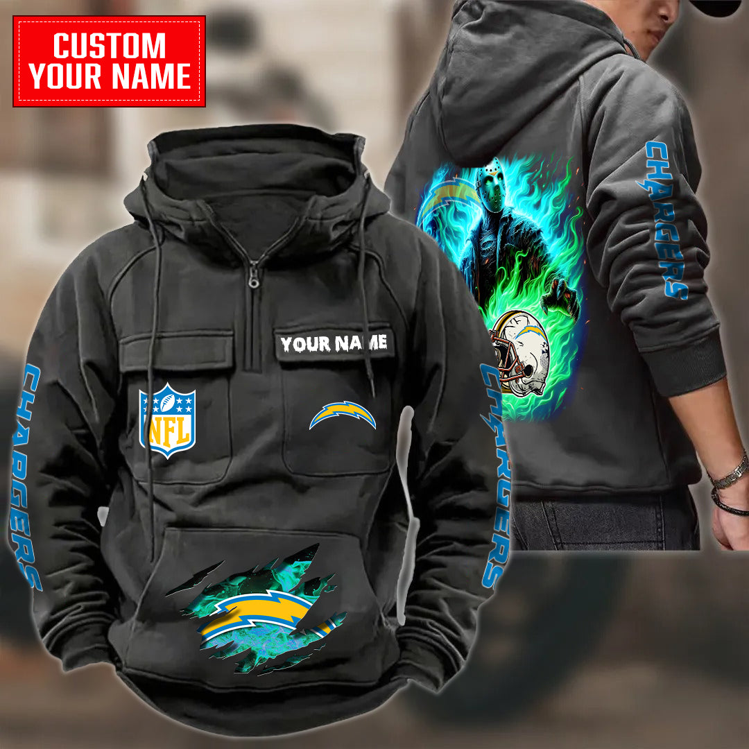 Los Angeles Chargers Halloween Collection Multi-Pockets Zip Hoodie AZCAMZHD000059