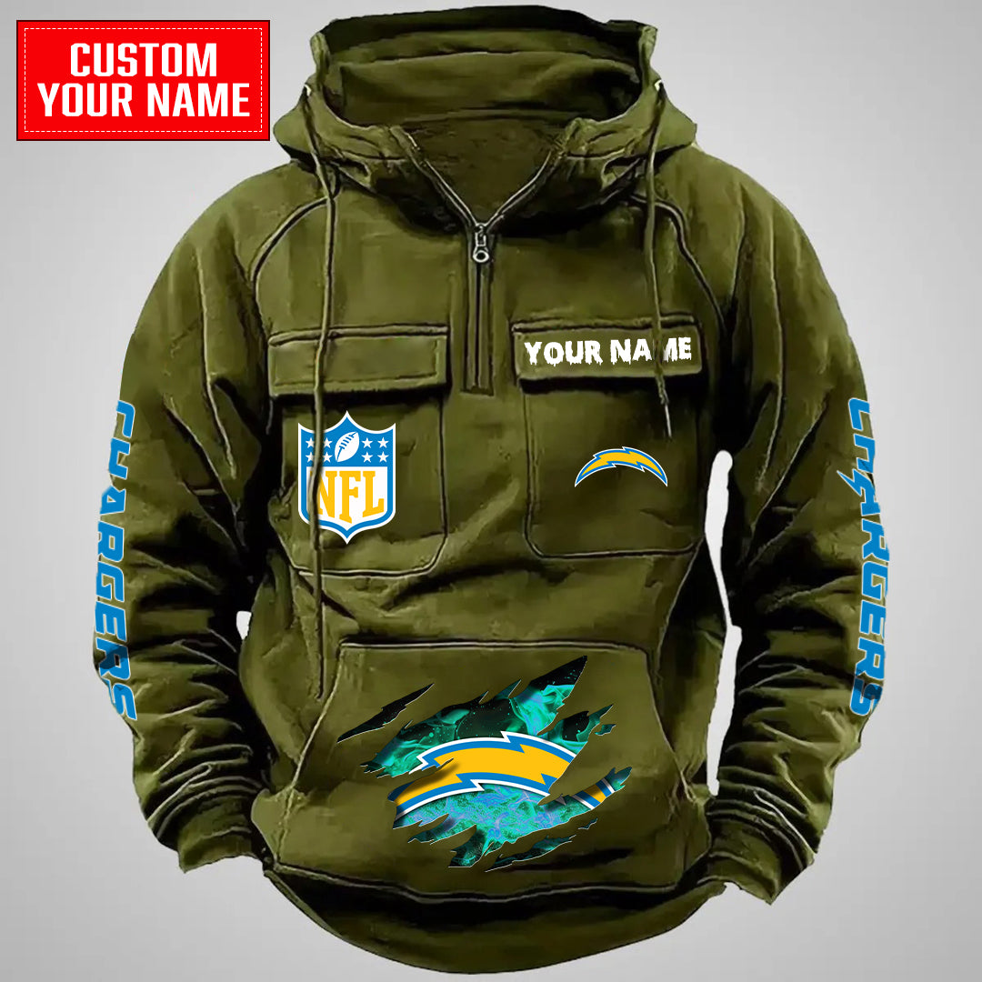 Los Angeles Chargers Halloween Collection Multi-Pockets Zip Hoodie AZCAMZHD000059