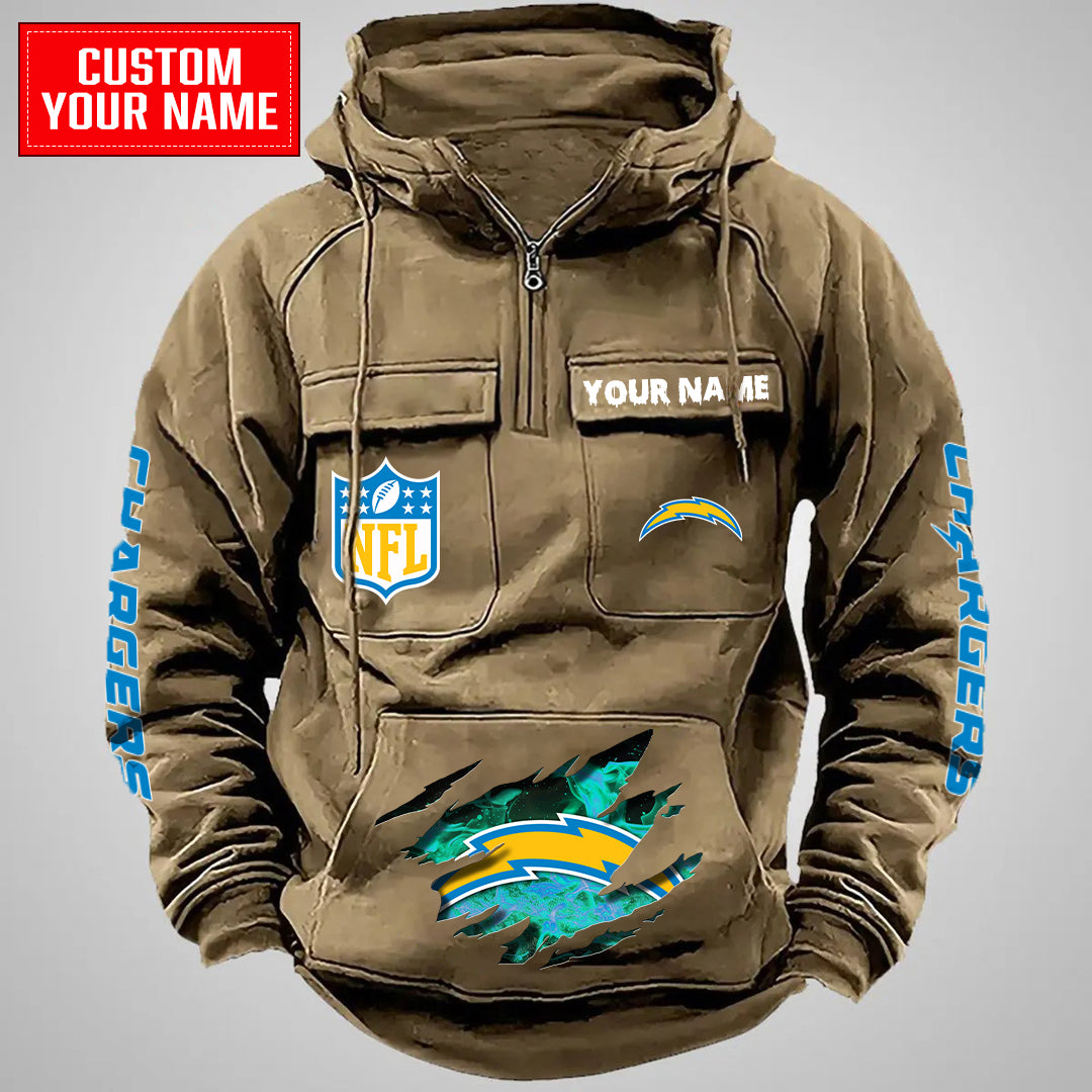 Los Angeles Chargers Halloween Collection Multi-Pockets Zip Hoodie AZCAMZHD000059