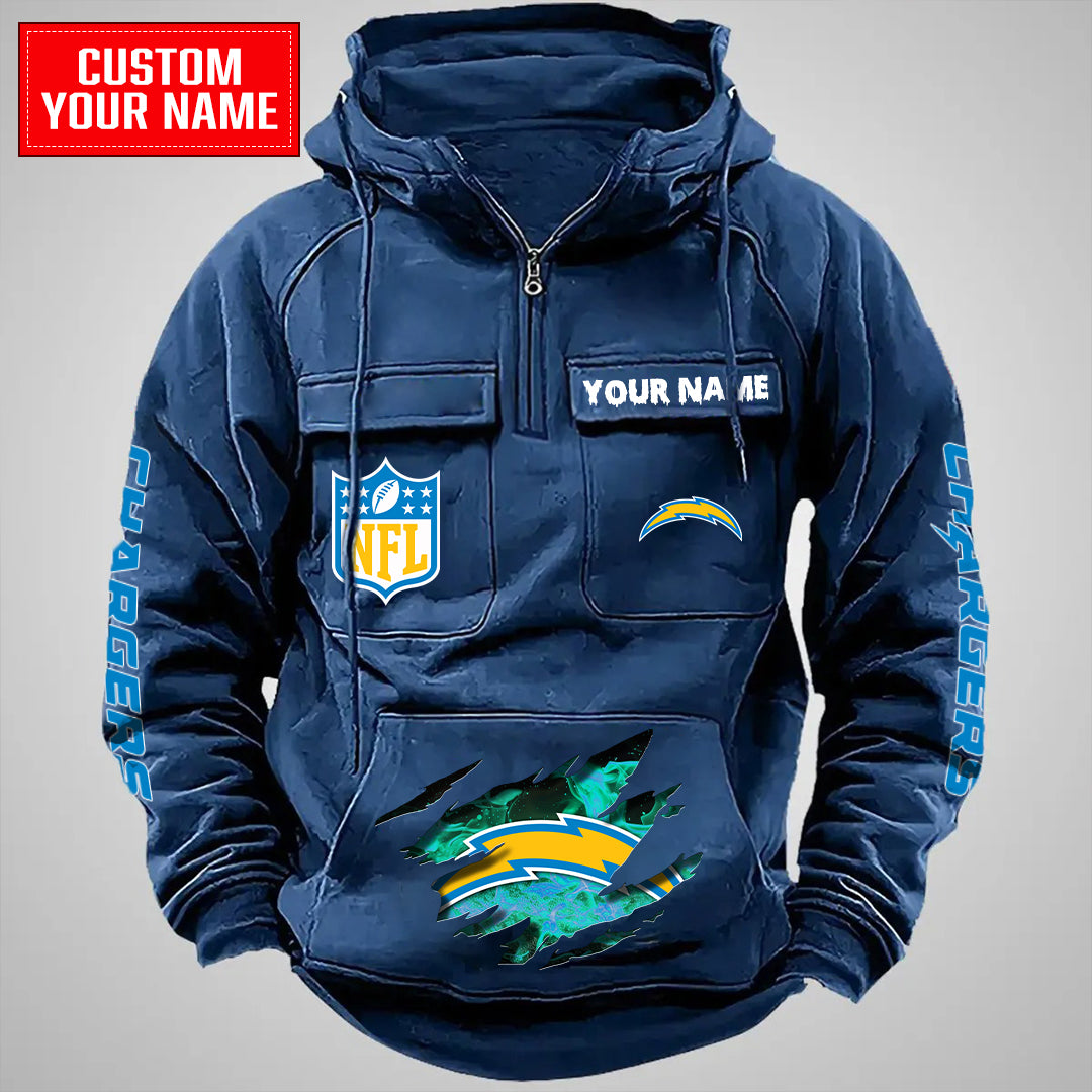 Los Angeles Chargers Halloween Collection Multi-Pockets Zip Hoodie AZCAMZHD000059