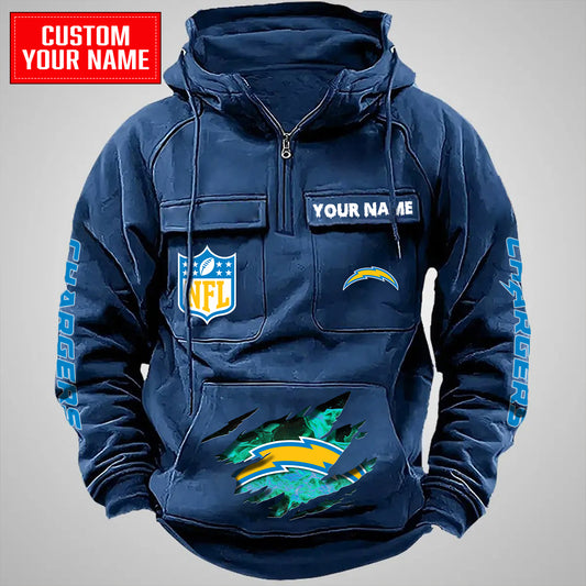 Los Angeles Chargers Halloween Collection Multi-Pockets Zip Hoodie AZCAMZHD000059