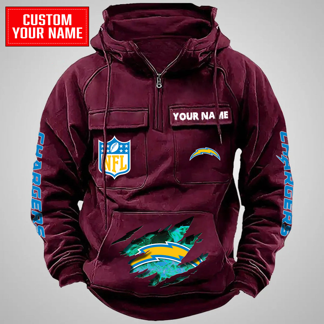 Los Angeles Chargers Halloween Collection Multi-Pockets Zip Hoodie AZCAMZHD000059