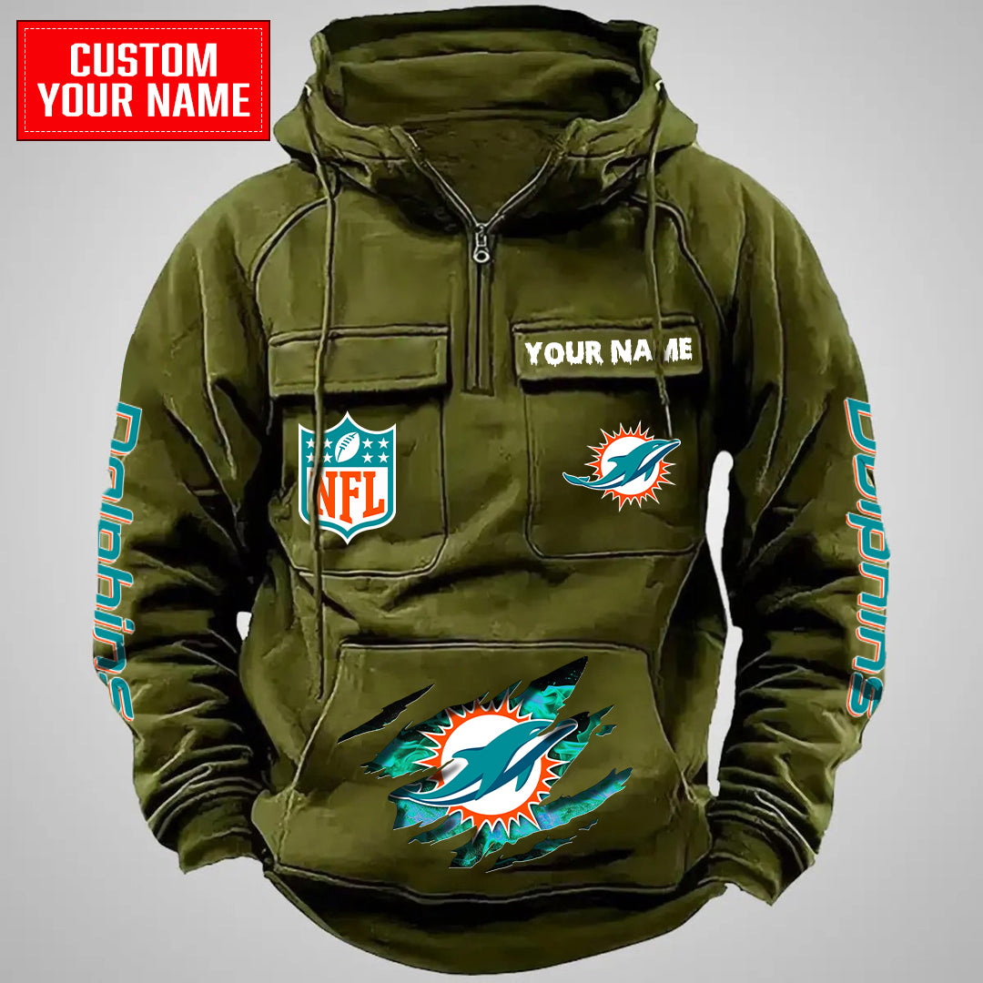 Miami Dolphins Halloween Collection Multi-Pockets Zip Hoodie AZCAMZHD000060