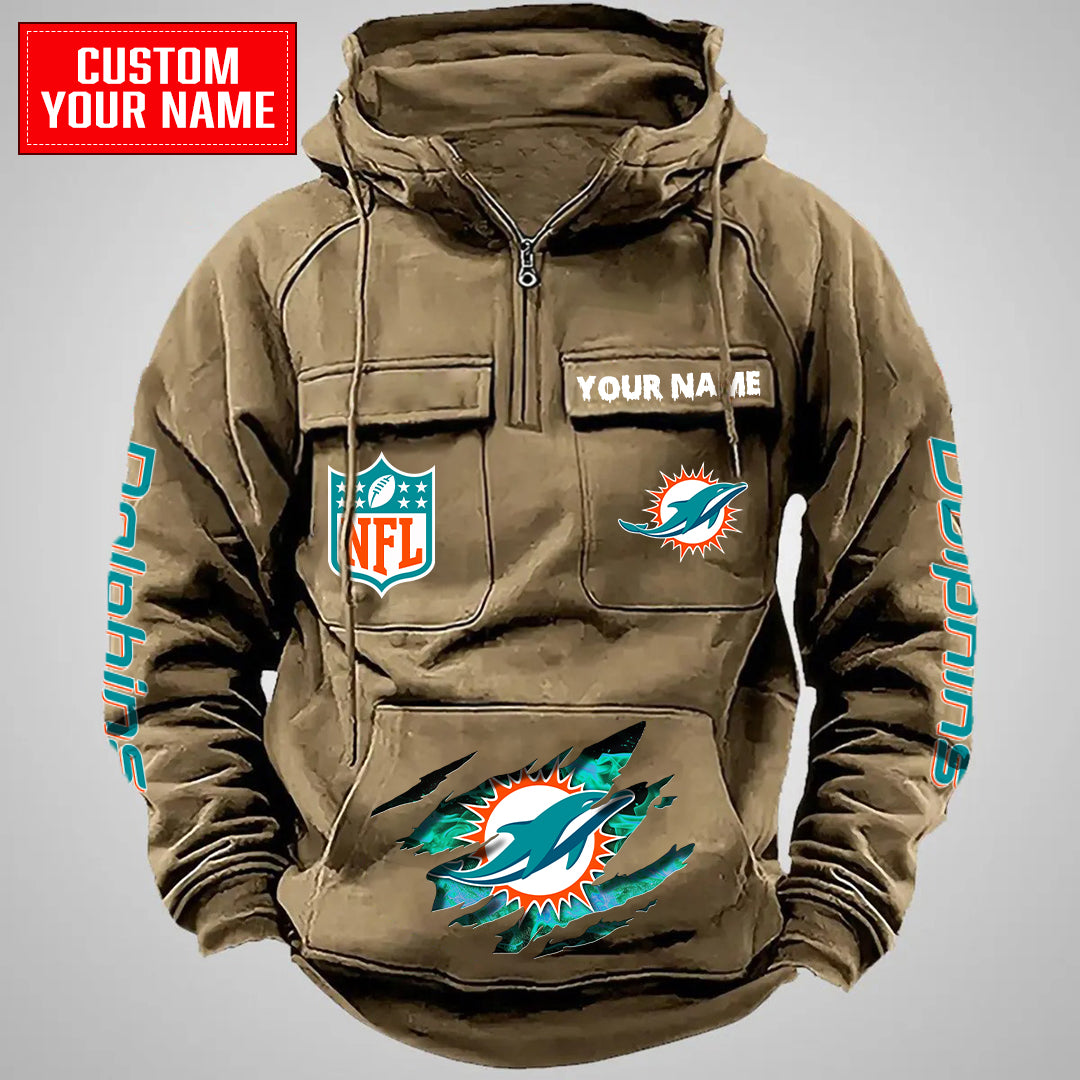 Miami Dolphins Halloween Collection Multi-Pockets Zip Hoodie AZCAMZHD000060