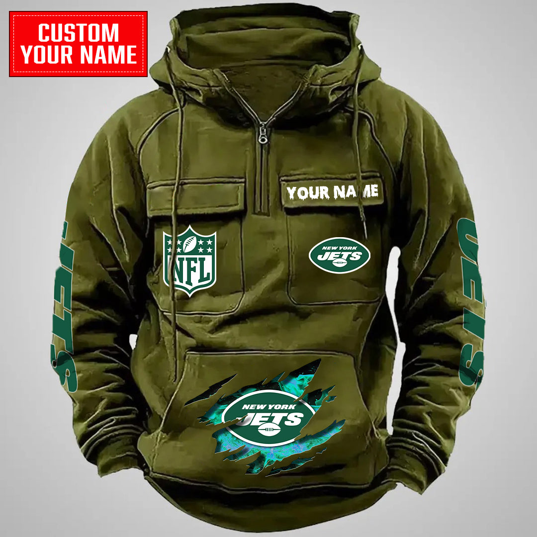 New York Jets Halloween Collection Multi-Pockets Zip Hoodie AZCAMZHD000062