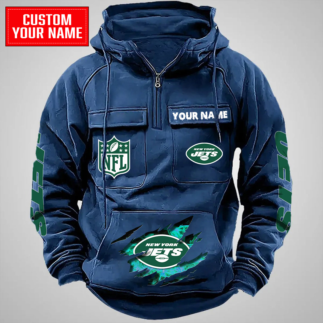 New York Jets Halloween Collection Multi-Pockets Zip Hoodie AZCAMZHD000062