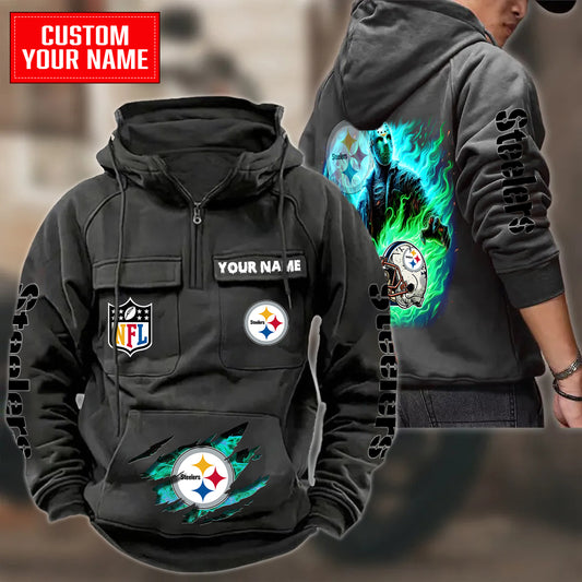 Pittsburgh Steelers Halloween Collection Multi-Pockets Zip Hoodie AZCAMZHD000063