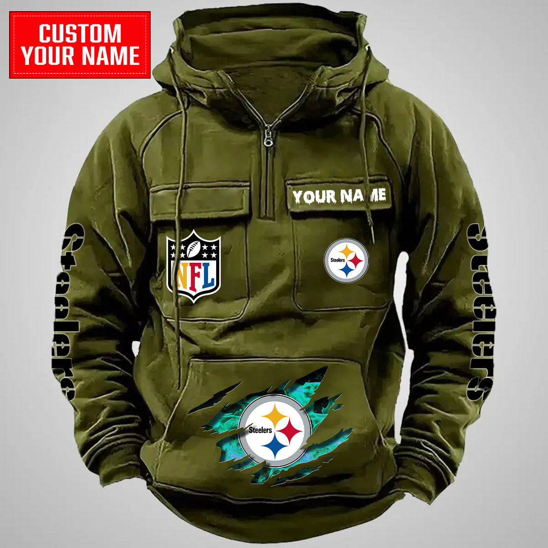Pittsburgh Steelers Halloween Collection Multi-Pockets Zip Hoodie AZCAMZHD000063
