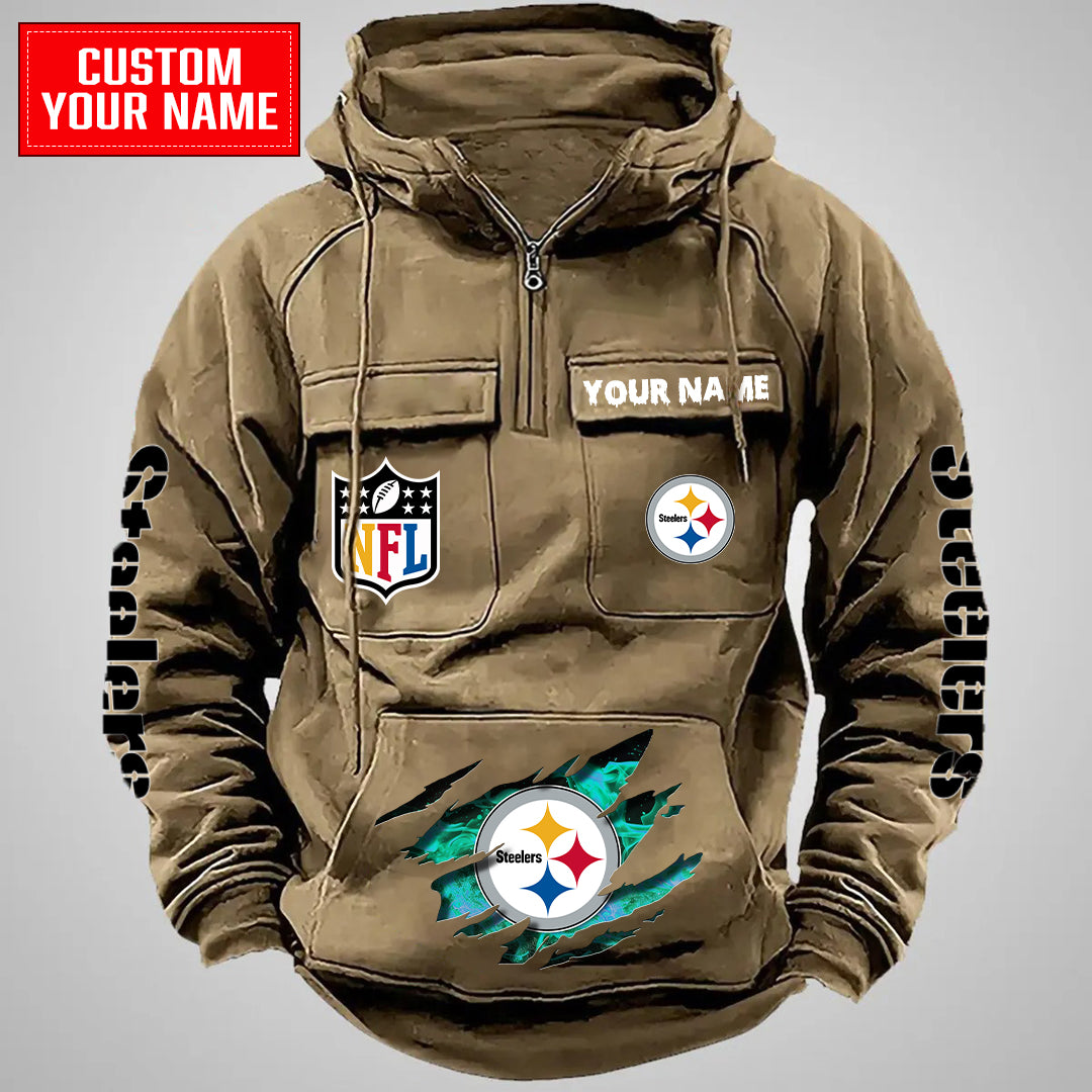 Pittsburgh Steelers Halloween Collection Multi-Pockets Zip Hoodie AZCAMZHD000063