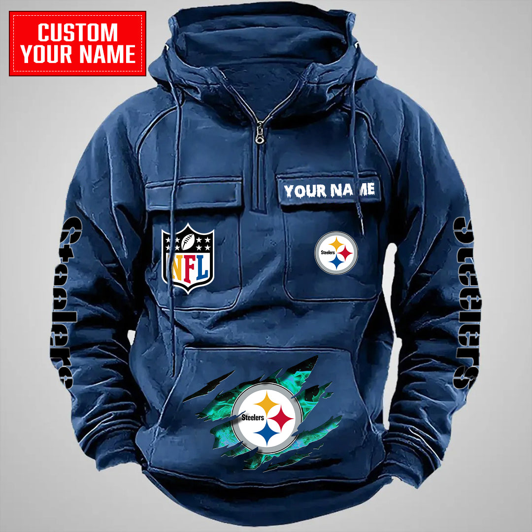 Pittsburgh Steelers Halloween Collection Multi-Pockets Zip Hoodie AZCAMZHD000063