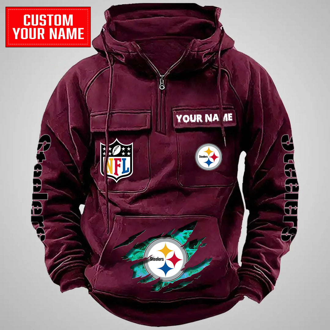 Pittsburgh Steelers Halloween Collection Multi-Pockets Zip Hoodie AZCAMZHD000063