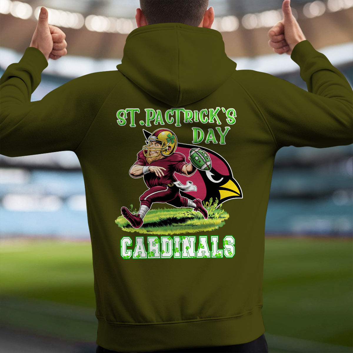 Arizona Cardinals St Patrick’s Day Collection Multi-Pockets Zip Hoodie AZCAMZHD000129