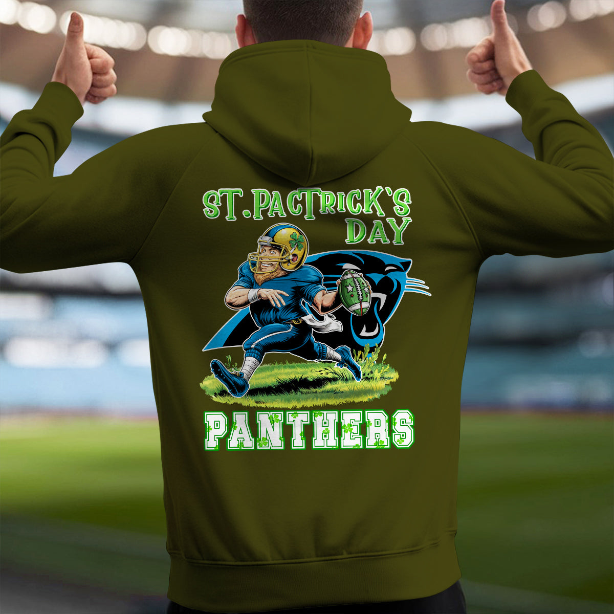 Carolina Panthers St Patrick’s Day Collection Multi-Pockets Zip Hoodie AZCAMZHD000131