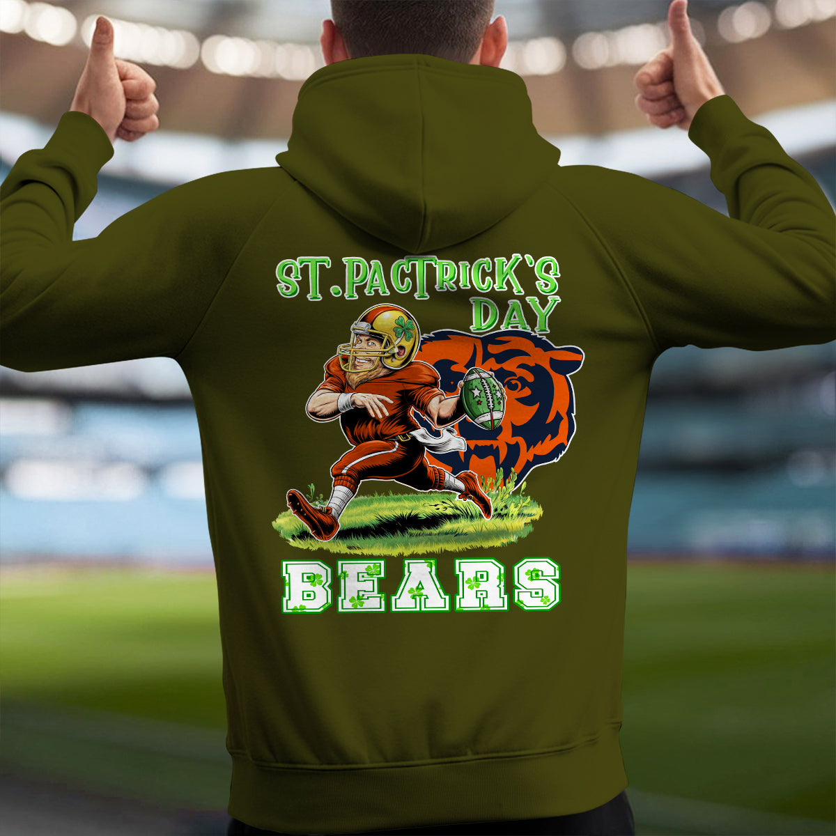 Chicago Bears St Patrick’s Day Collection Multi-Pockets Zip Hoodie AZCAMZHD000132