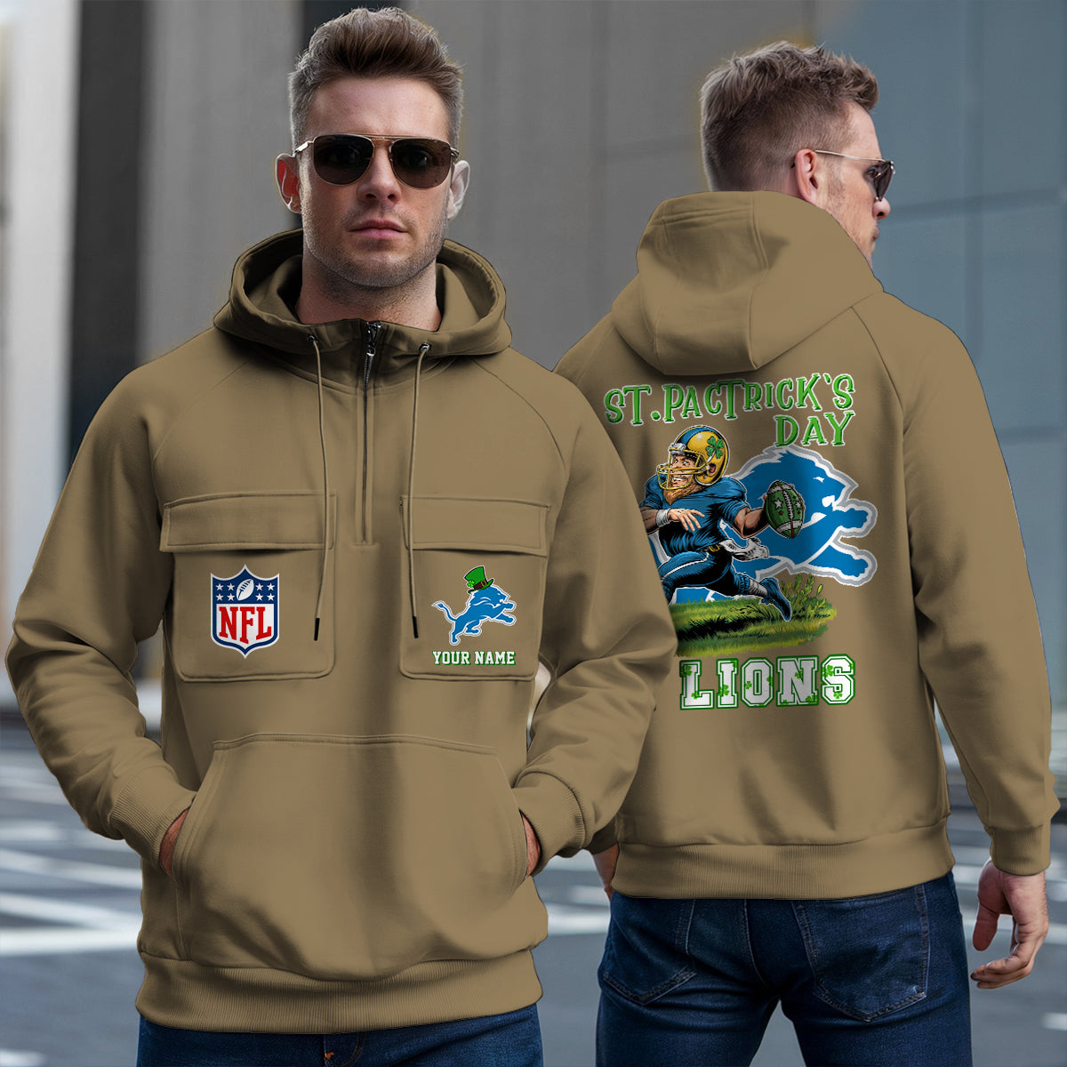 Detroit Lions St Patrick’s Day Collection Multi-Pockets Zip Hoodie AZCAMZHD000134