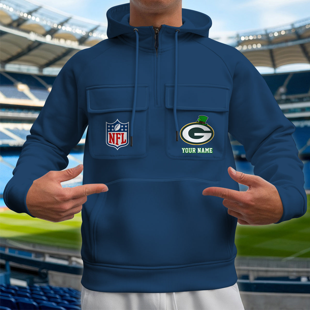 Green Bay Packers St Patrick’s Day Collection Multi-Pockets Zip Hoodie AZCAMZHD000135