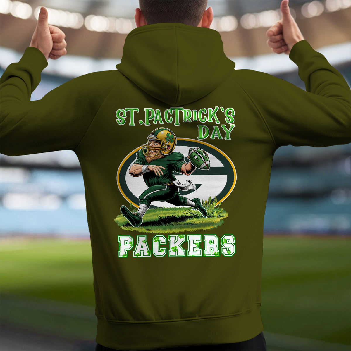 Green Bay Packers St Patrick’s Day Collection Multi-Pockets Zip Hoodie AZCAMZHD000135