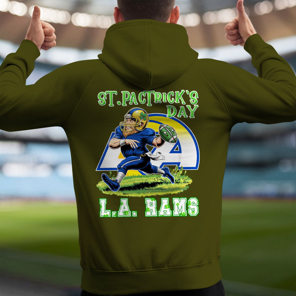 Los Angeles Rams St Patrick’s Day Collection Multi-Pockets Zip Hoodie AZCAMZHD000136
