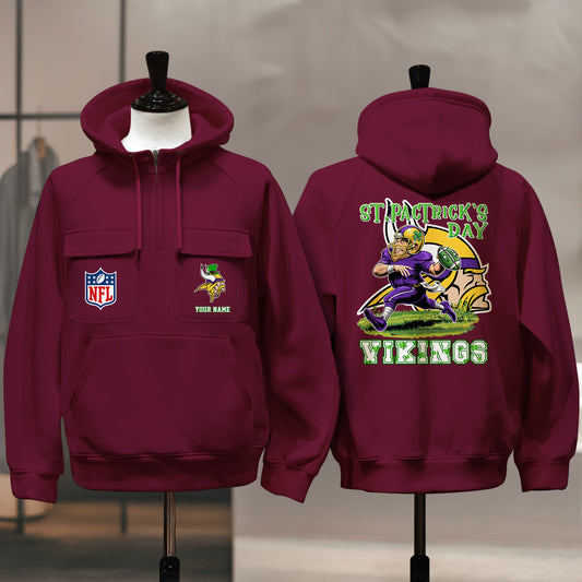 Minnesota Vikings St Patrick’s Day Collection Multi-Pockets Zip Hoodie AZCAMZHD000137