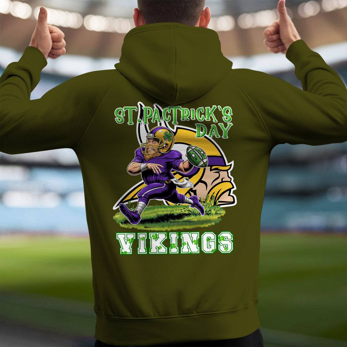 Minnesota Vikings St Patrick’s Day Collection Multi-Pockets Zip Hoodie AZCAMZHD000137