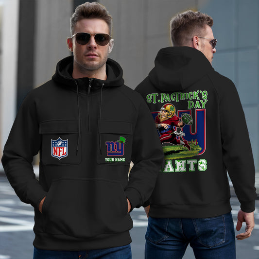 New York Giants St Patrick’s Day Collection Multi-Pockets Zip Hoodie AZCAMZHD000139