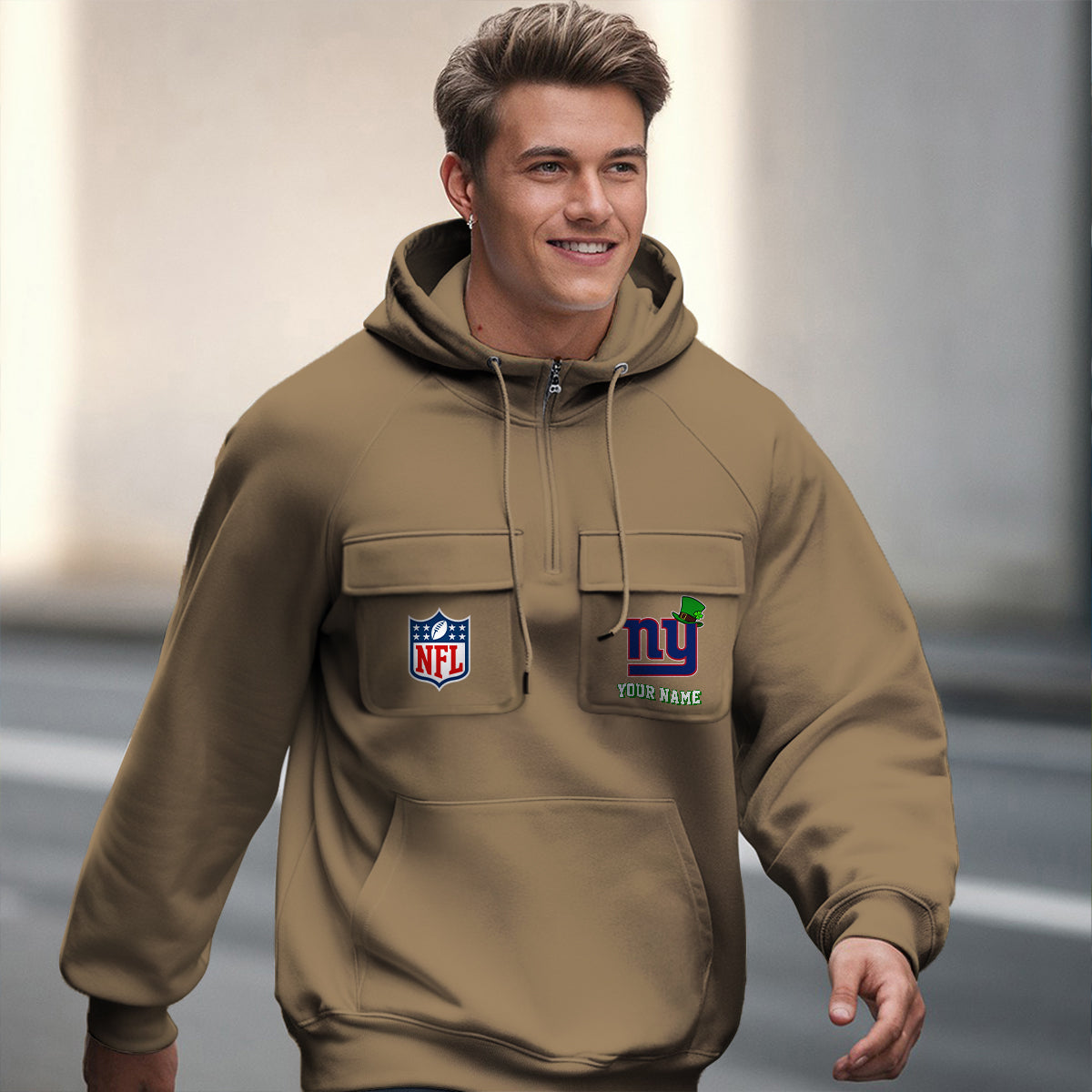 New York Giants St Patrick’s Day Collection Multi-Pockets Zip Hoodie AZCAMZHD000139