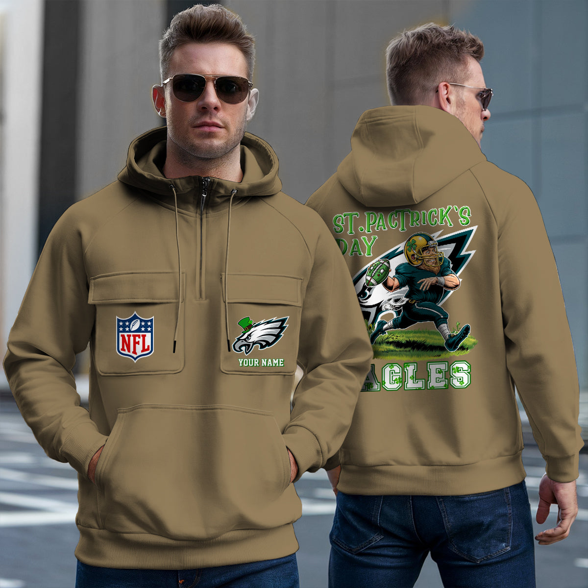 Philadelphia Eagles St Patrick’s Day Collection Multi-Pockets Zip Hoodie AZCAMZHD000140