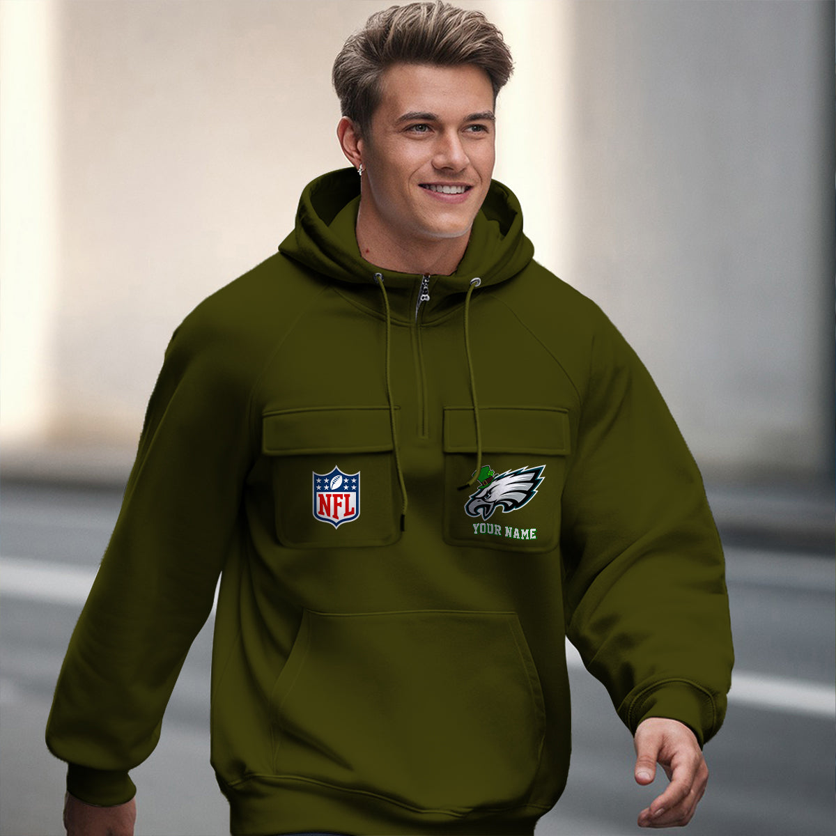 Philadelphia Eagles St Patrick’s Day Collection Multi-Pockets Zip Hoodie AZCAMZHD000140